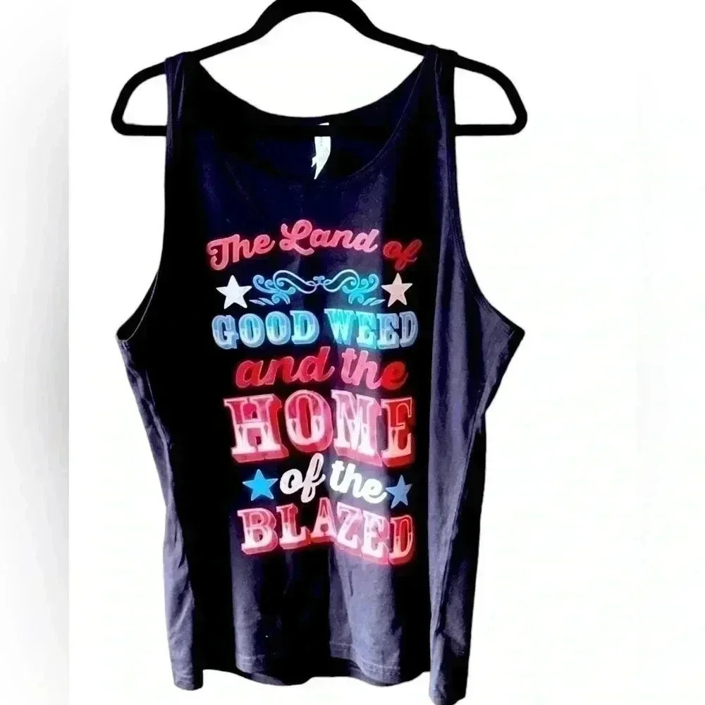 Bella Canvas large tank top “The Land of Good Weed & the Home of the Blazed”